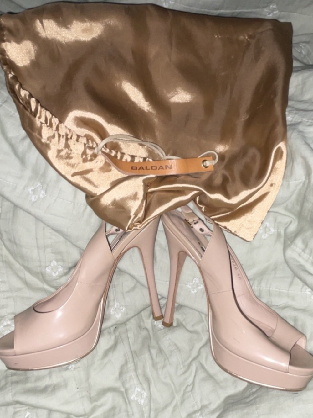 Baldan Beige Leather Peep Toe Platform Stiletto Heels Women's 9.5 M